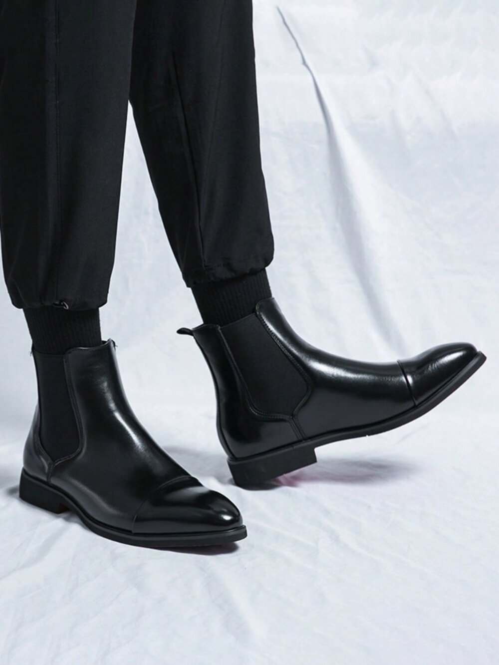 Black Casual Men's Round Toe Mid-Calf Handmade Work Style Loafers Shoes